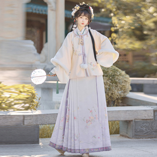 谣芸兮原创【海棠】汉服女明制刺绣加绒短袄琵琶袖日常冬季套装