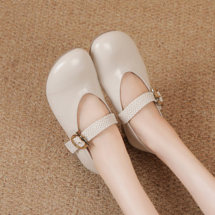 大码 优雅风玛丽珍鞋 一字扣圆头粗跟百搭单鞋 新款 牛皮 女2026春季