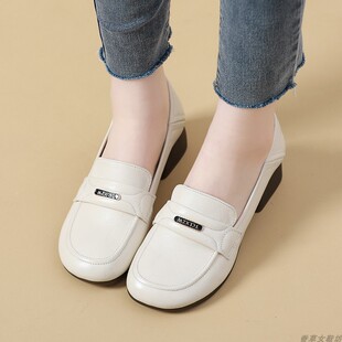 乐福鞋 英伦风单鞋 女时尚 一脚蹬真皮妈妈鞋 小白 百搭小皮鞋 2023新款
