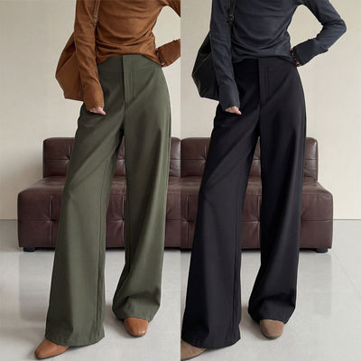 军绿色低腰西装裤女2026新款冬季黑色裤子气质休闲高级感直筒阔腿