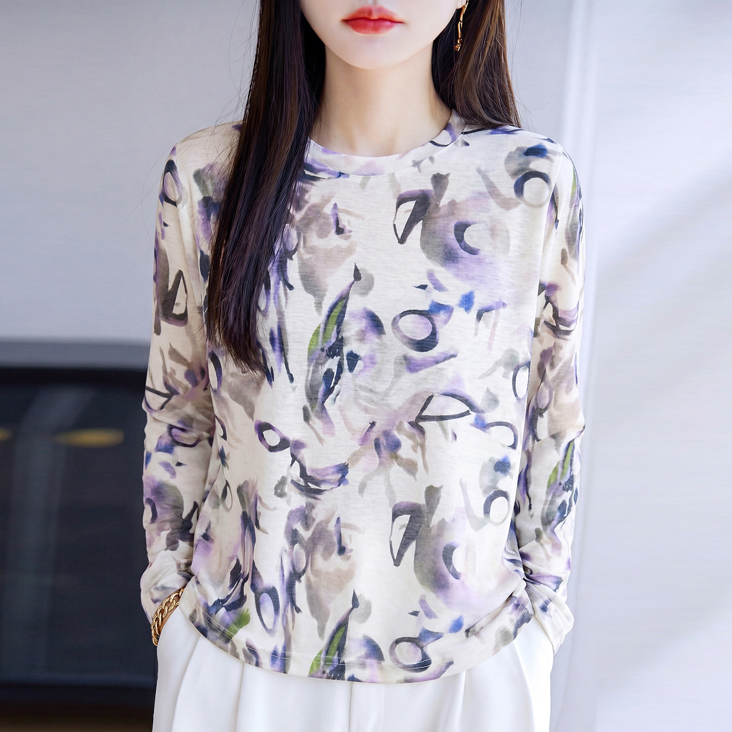 夏季莱赛尔宽松印花短袖T恤女