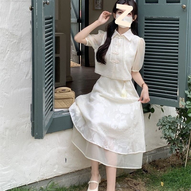 新中式改良旗袍2025国风短袖连衣裙两件套女夏季汉服设计感裙子
