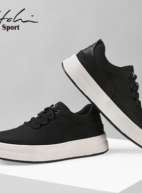 沙驰运动男鞋2025秋季简约百搭透气布鞋男士经典黑色通勤休闲板鞋