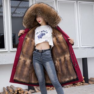 可拆卸大毛领大衣 整皮水貂青根貂皮草外套中长款 派克服女冬季 新款