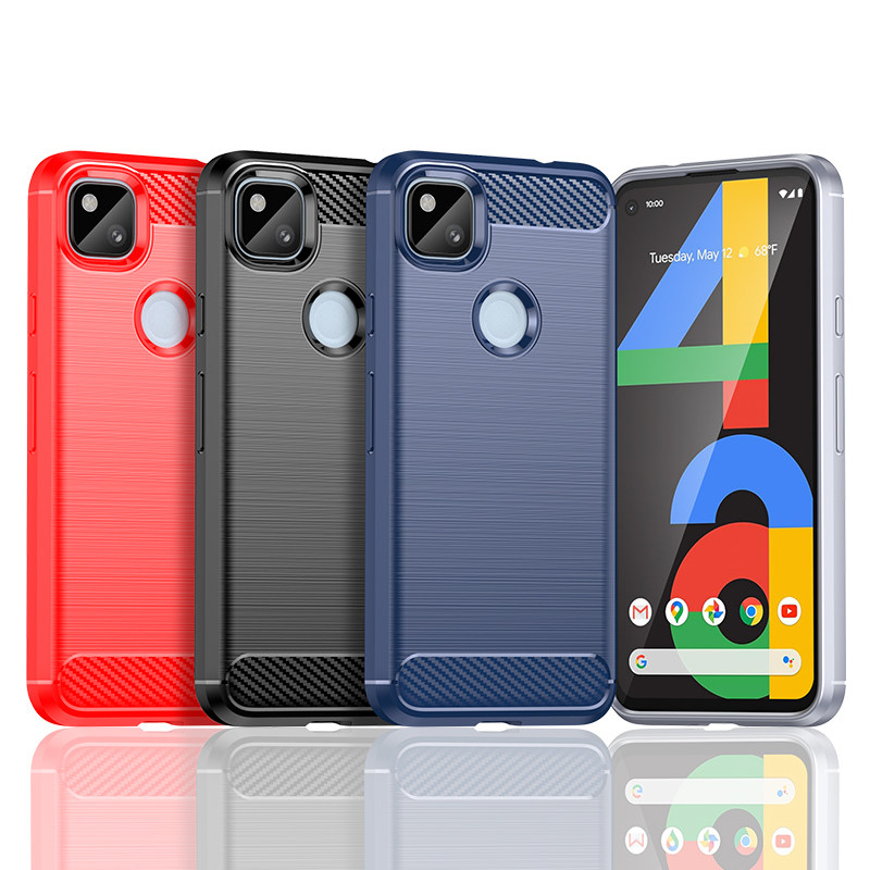 适用谷歌Pixel4A手机壳GooglePixel4A保护套纯色简约拉丝碳钎维纹防滑防指纹全包边防摔软壳套