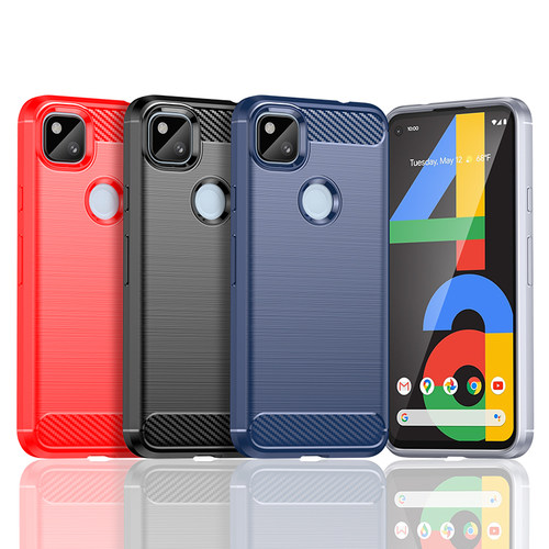 适用谷歌Pixel4A手机壳GooglePixel4A保护套纯色简约拉丝碳钎维纹防滑防指纹全包边防摔软壳套