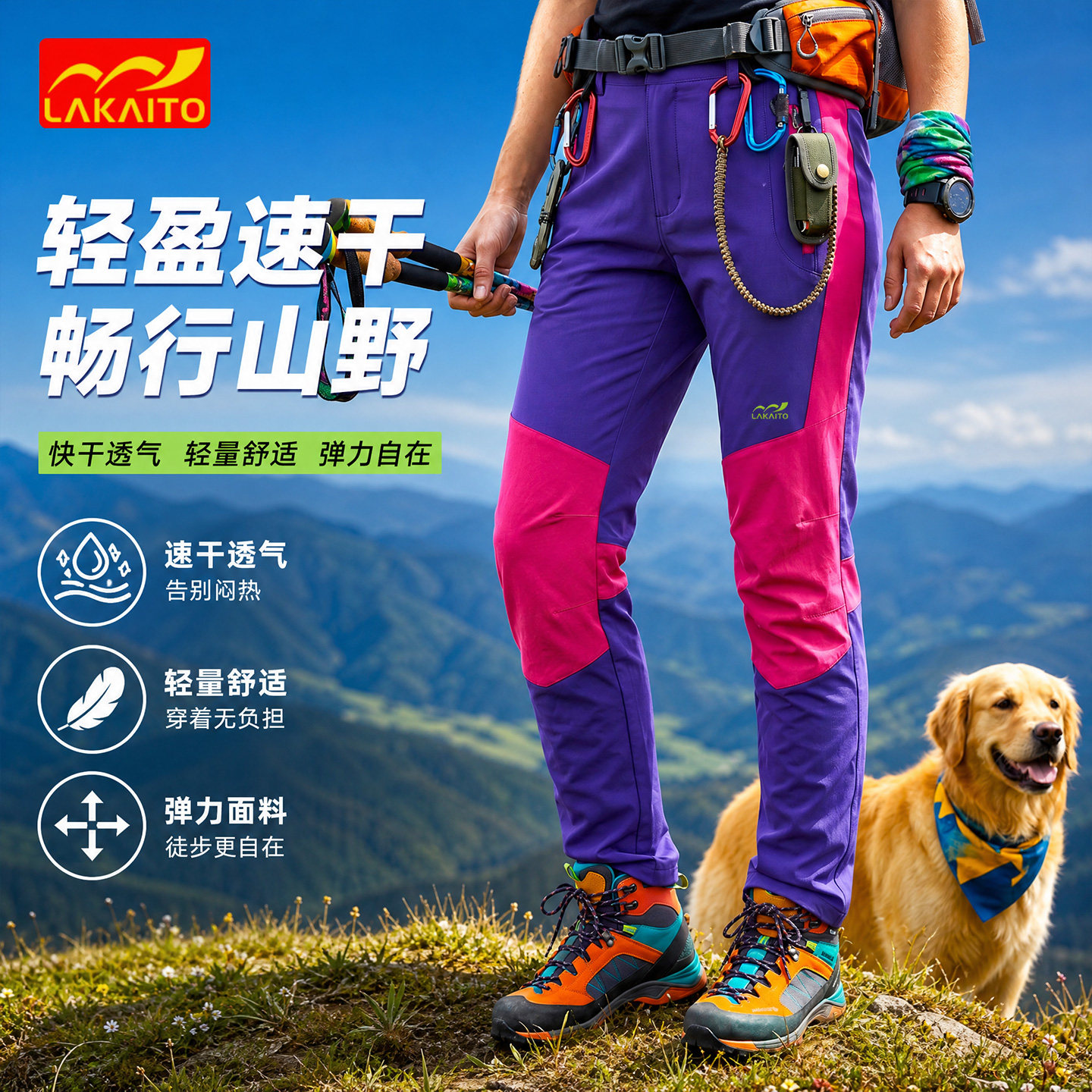 速干裤女士夏季薄款透气拼色弹力小个子运动户外爬山登山徒步长裤