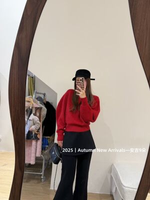 韩国东大门2025冬季新款韩版宽松翻领羊毛兔毛新年款加厚毛衣上衣