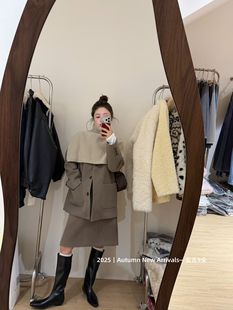 宽松夹90白鸭绒配围脖西装 韩版 外套 半身裙时尚 2025冬季 套装 新款