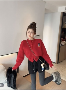 新款 泡菜订制灰色米奇针织女2025冬季 百搭洋气毛衣 米奇奇妙屋