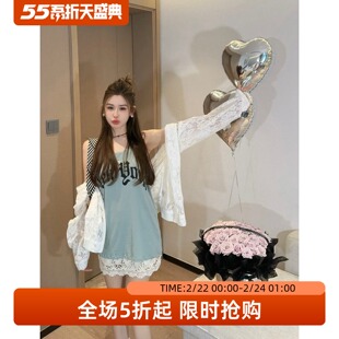 泡菜订制豆绿色字母老汉背心2025夏新款韩版宽松洋气俏皮无袖上衣