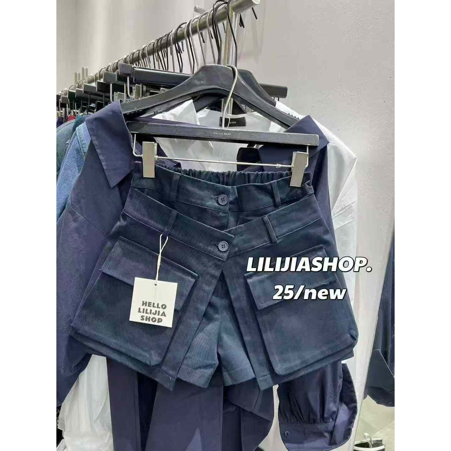 韩国东大门2025秋季新款韩版百搭单排扣松紧腰显瘦大口袋工装裤裙