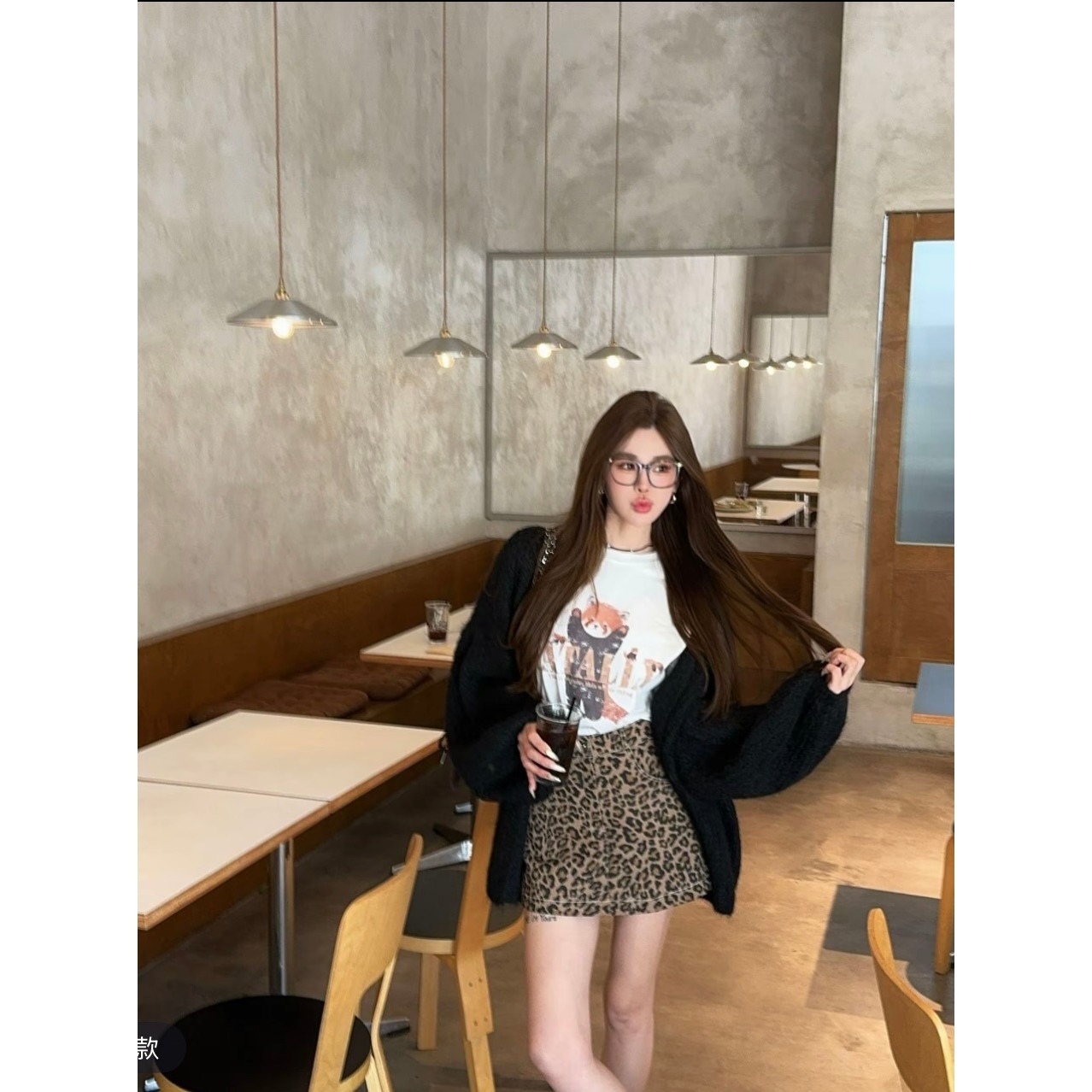 泡菜订制黑色慵懒风黑色针织开衫女2025秋季新款韩版宽松加厚外套