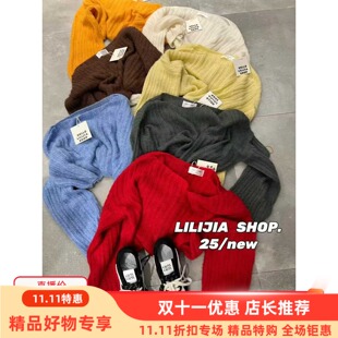 宽松百搭洋气斜肩设计感纯色针织毛衣 韩版 韩国东大门2025秋季 新款