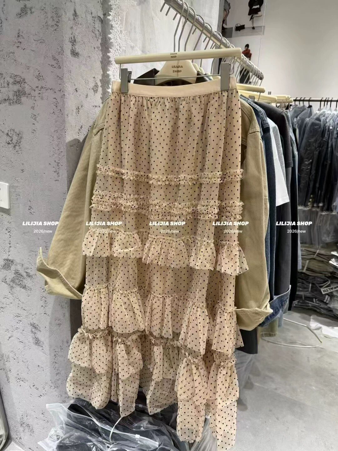 2026春夏新款韩版宽松松紧腰薄点网纱蛋糕裙女百搭中长款半身裙潮