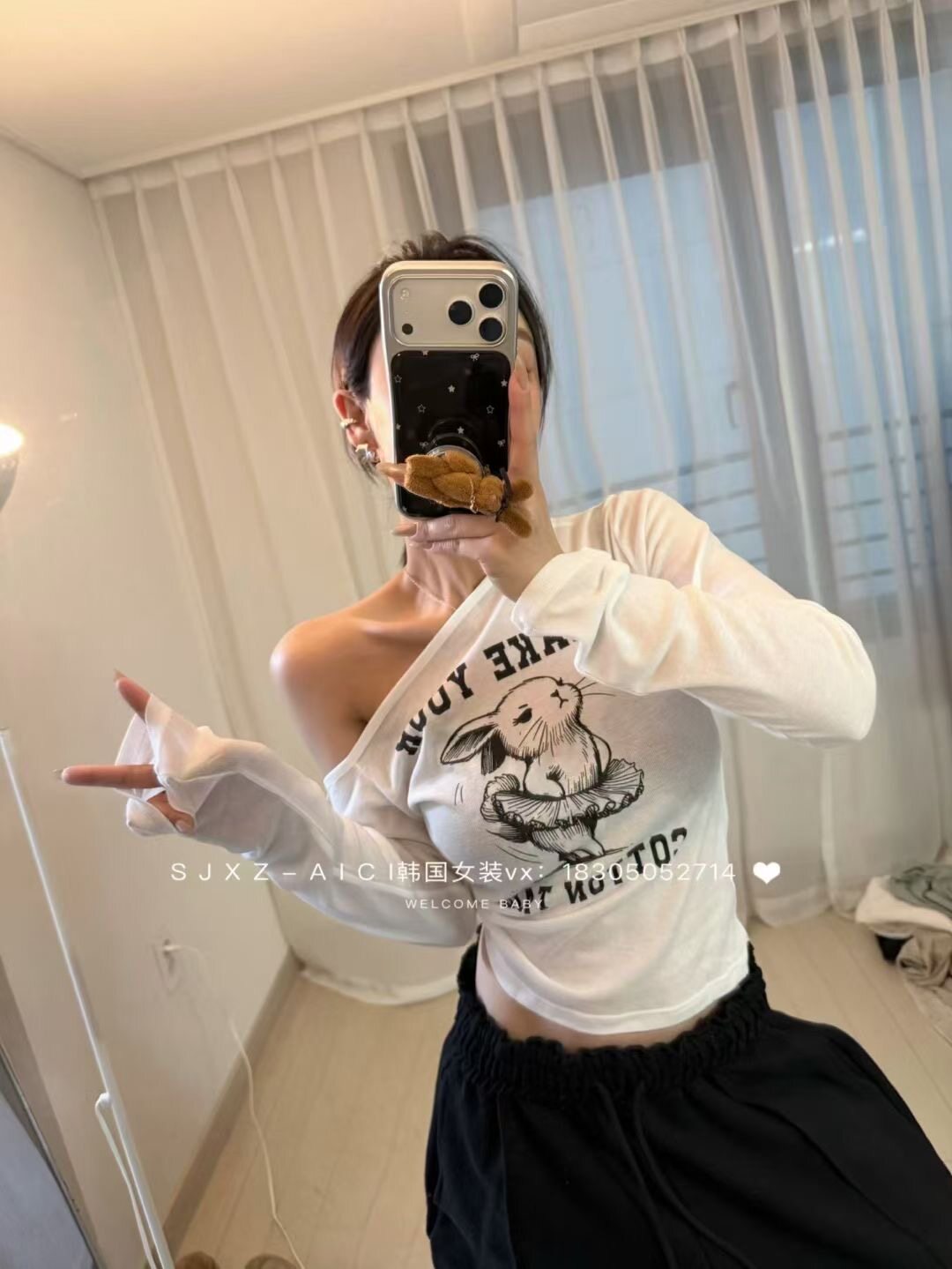 正品2026春季新款韩版宽松百搭休闲长袖T恤女时尚印花斜肩上衣潮