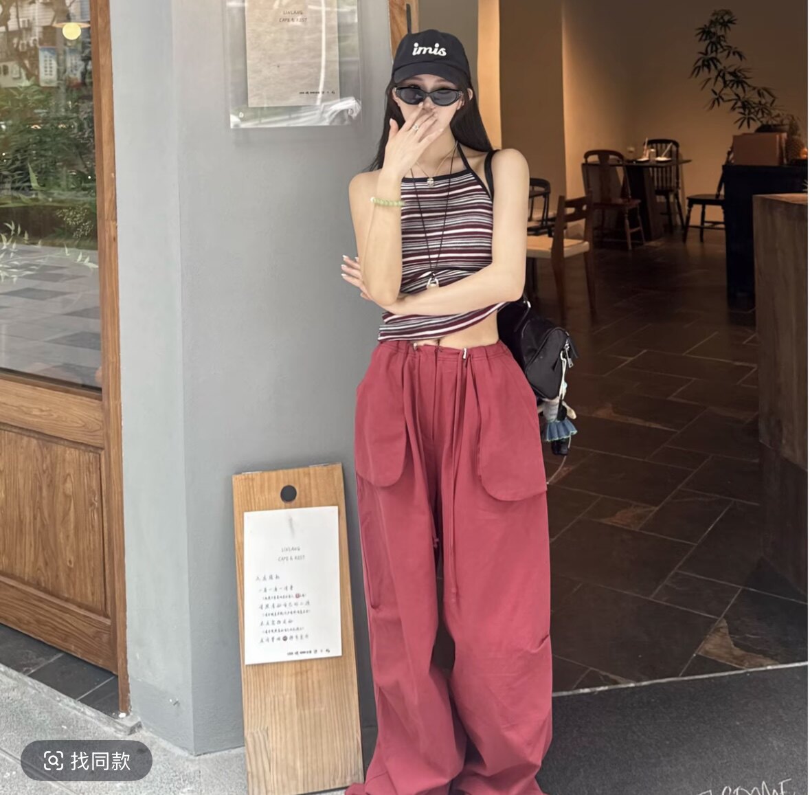 2026夏季新款韩版时尚挂脖设计感条纹无袖露背性感短款吊带背心潮