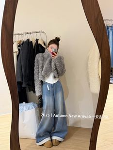 宽松显瘦百搭毛毛上衣潮 韩版 泡菜订制羊羔毛短外套女2025冬季 新款