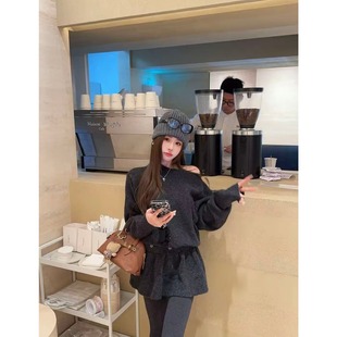 泡菜订制深灰色可拆卸针织连衣裙女2025冬季 百搭收腰针织毛衣 新款