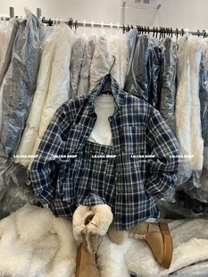 套装 泡菜定制2025冬季 半身裙时尚 翻领格子夹羽绒短外套 潮ins 新款