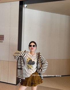 韓國東大門2025秋季 韓版 寬松顯瘦百搭條紋針織開衫 女毛衣外套 新款