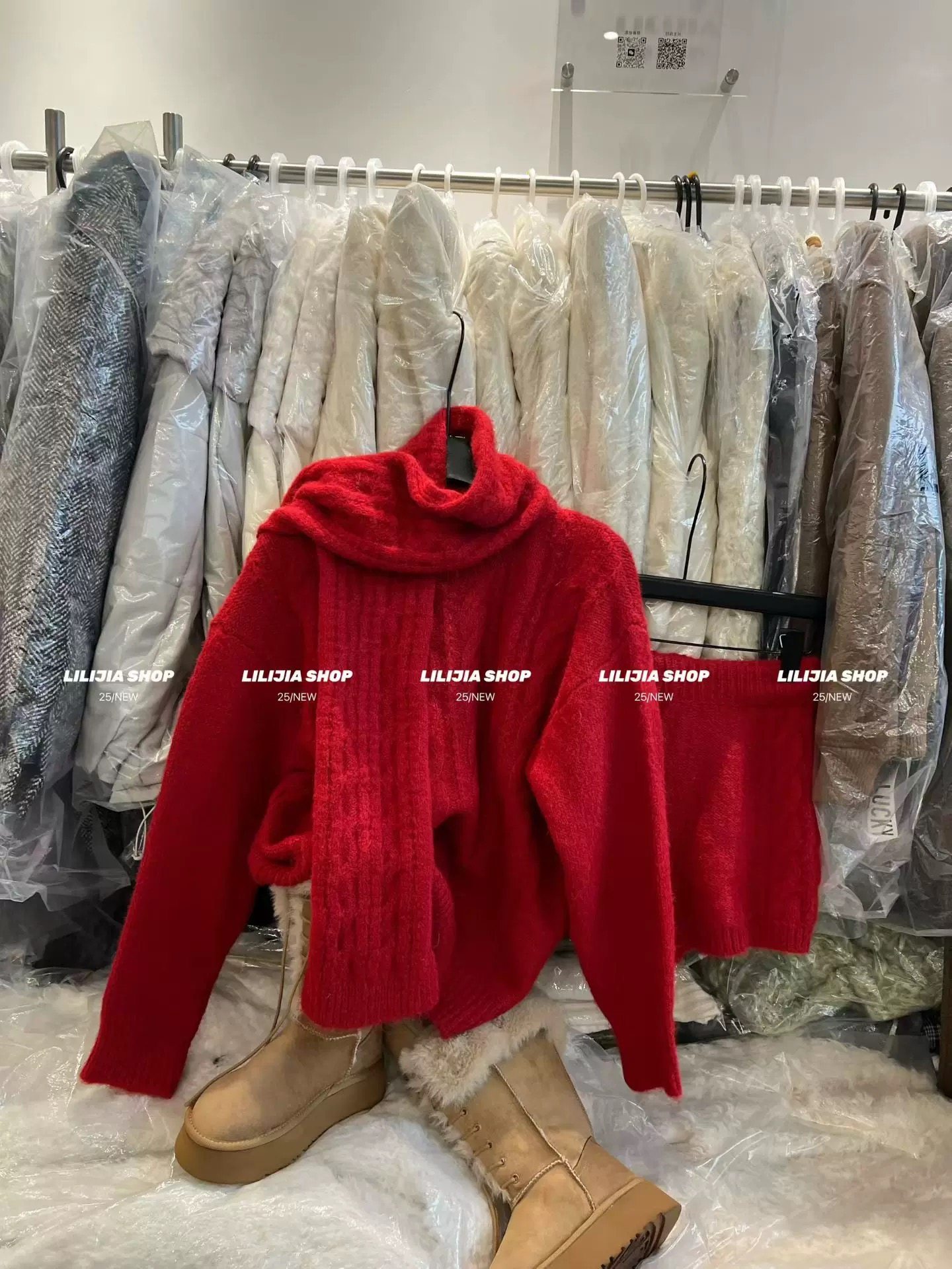 2025冬季新款温柔风配围巾宽松套头毛衣+半身裙时尚三件套套装潮