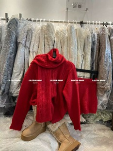 三件套套装 2025冬季 半身裙时尚 温柔风配围巾宽松套头毛衣 潮 新款