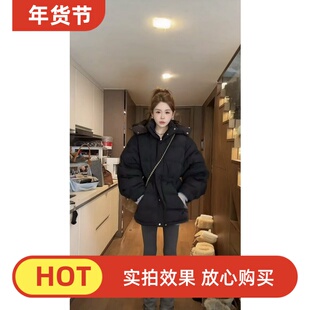五折福利。 泡菜定制黑色收腰连帽羽绒服韩版洋气中长款短外套