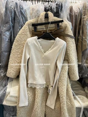 韩国东大门2025冬季新款韩版宽松休闲V领蕾丝拼接针织衫女上衣潮