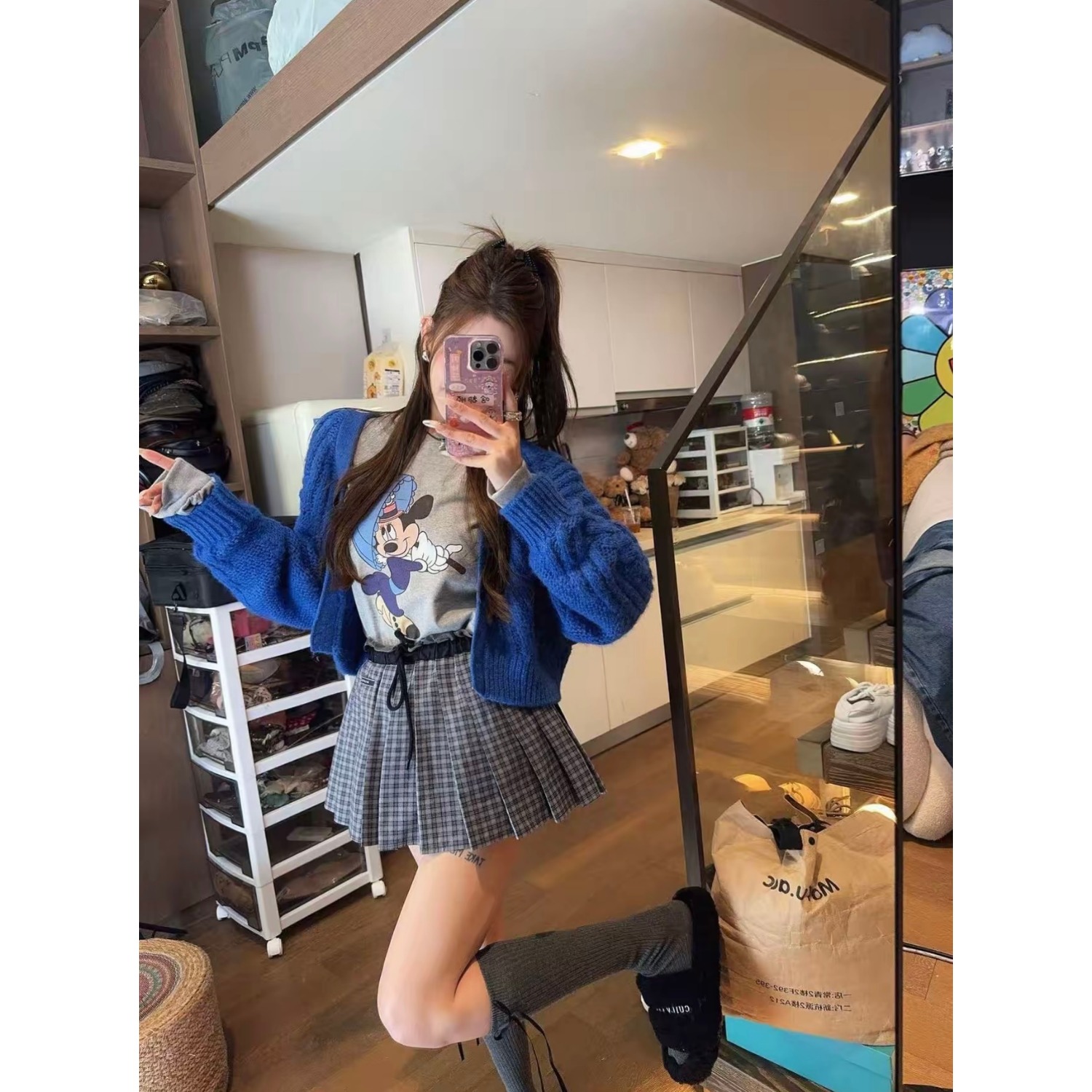 泡菜订制软糯电光蓝针织毛衣女2025秋季新款韩版宽松洋气开衫外套