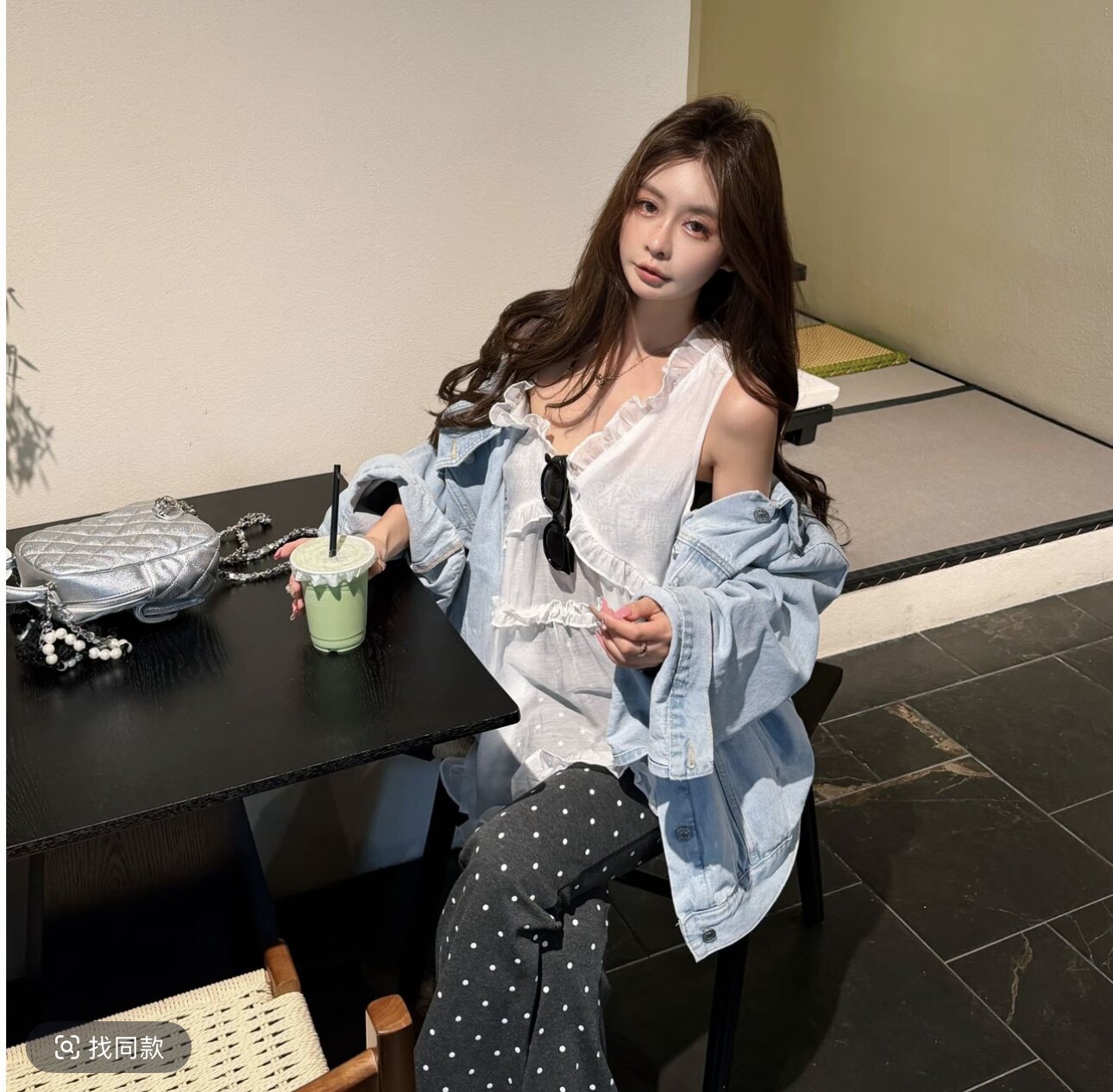 正品实拍2026夏季新款韩版宽松v领木耳边设计感微透背心娃娃衫潮