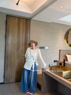 2026春季新款韩版宽松百搭休闲长袖针织衫女简约时尚屁帘两件套潮