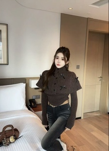 高级感毛衣 两件套女2025年秋冬新款 泡菜订制蝴蝶结高领长袖 针织衫