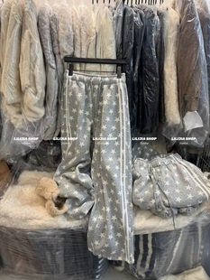 宽松直筒卫裤 新款 女2025冬季 泡菜订制星星印花百搭高腰休闲阔腿裤