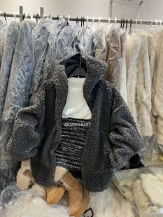 宽松连帽加厚保暖羊羔毛大外套大版 韩版 型毛毛外套潮 新款 2025冬季