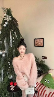 宽松慵懒风软糯奶fufu温柔风毛茸茸针织衫 韩版 毛衣潮 新款 2025冬季