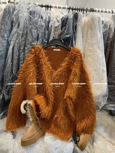 宽松V领羊毛加厚保暖毛衣外套上衣潮 韩版 韩国东大门2025冬季 新款