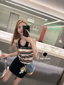 正品实拍2026夏季新款韩版百搭条纹polo领无袖冰丝针织衫背心潮女