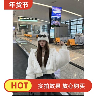 泡菜定制加厚保暖羊羔毛短外套2025冬季新款韩版宽松连帽针织外套