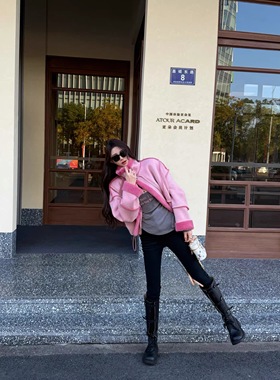 2025冬季新款韩版宽松立领洋气加厚保暖皮毛一体机车服短外套上衣