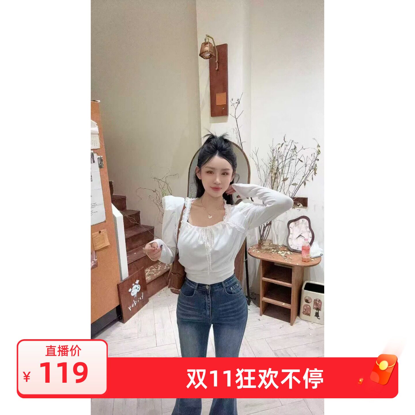 韩国东大门2025秋季新款时尚方领长袖泡泡袖修身显瘦百搭衬衫上衣