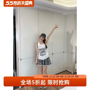 五折福利。泡菜订制美式机车摩托老汉背心破洞设计感字母无袖上衣