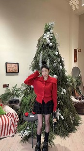 新款 高腰半身裙时尚 韩版 毛衣 潮 宽松翻领单排扣针织开衫 2025冬季