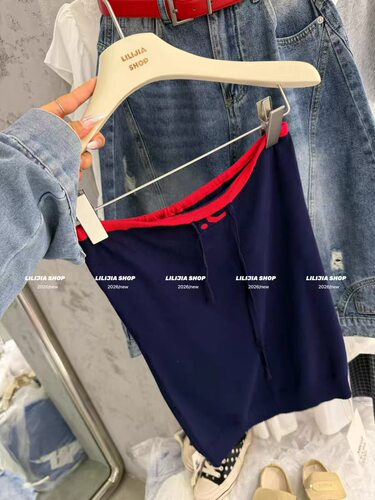 正品实拍2026撞色边针织抹胸背心女辣妹修身显瘦抽绳抹胸冰丝上衣