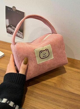 上新灯芯绒手提化妆包女学生韩版可爱外出手拎包女大容量洗漱包潮