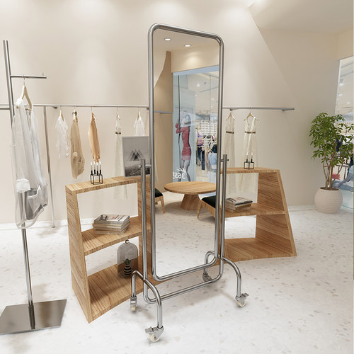 全身带轮子可移动立式方形落地镜