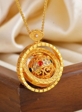 可旋转时来运转吊坠新中式百搭立体星球项坠创意感金色项链女