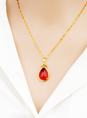 轻奢玉髓水滴形女吊坠 仿金镶玉网红直播沙金挂件项链吊坠
