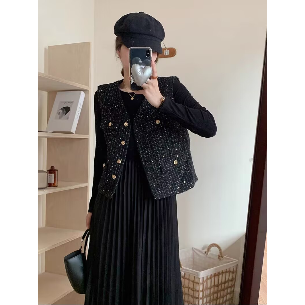 小香风亮片马甲时尚百搭上衣女高级气质显瘦春秋外穿短款外套1317图片