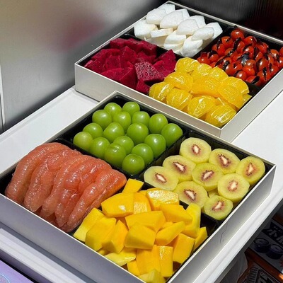 四拼水果盒子鲜果果切包装盒四宫格水果拼盘一次性纸塑打包盒带盖